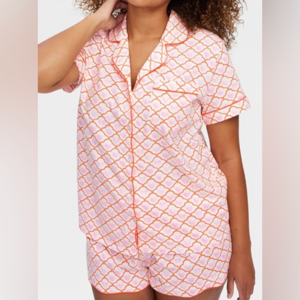 Roller Rabbit x Target Geo Hearts Pink & Orange Shorts PJ Set - L. NWT - Picture 2 of 13